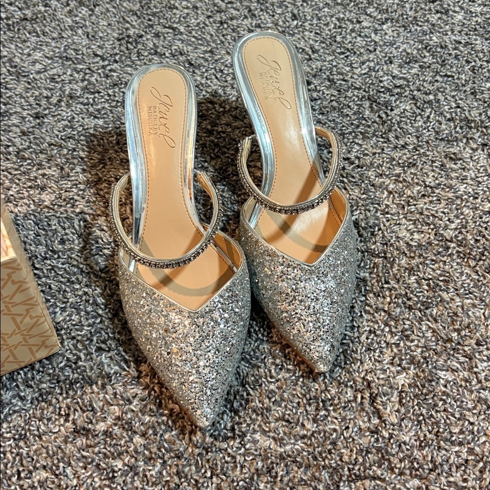 Badgley Mischka Sparkling Silver Mules